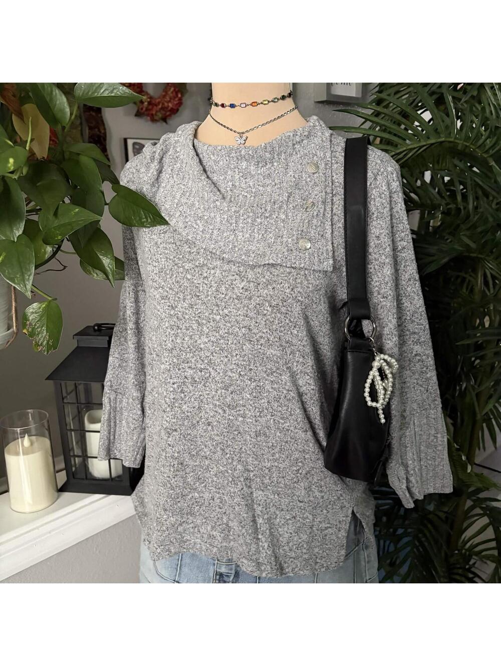 grey mock neck top